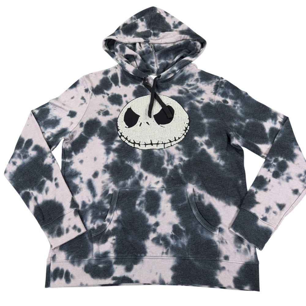 Disney Nightmare Before Christmas Hoodie Womens Large Jack Sequin Tie Dye